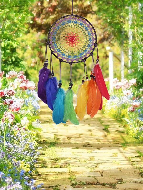 Boho Dream Catchers Handmade Colorful Feathers Wall Decoration