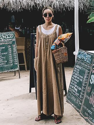 Linen Cotton Loose Casual Pockets Jumpsuit