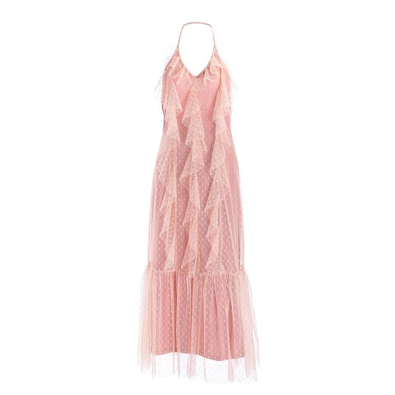 Boho Mesh Pink Ruffles 2 Pieces Sets Dress