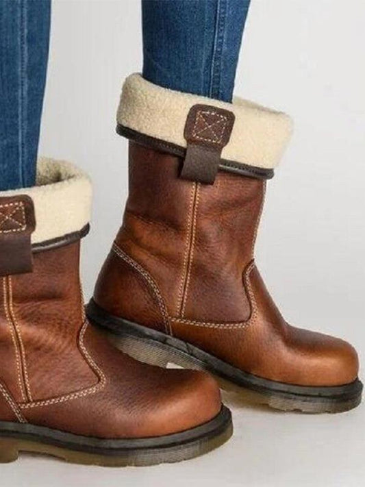 Casual Block Heel Round Toe Brown Boots