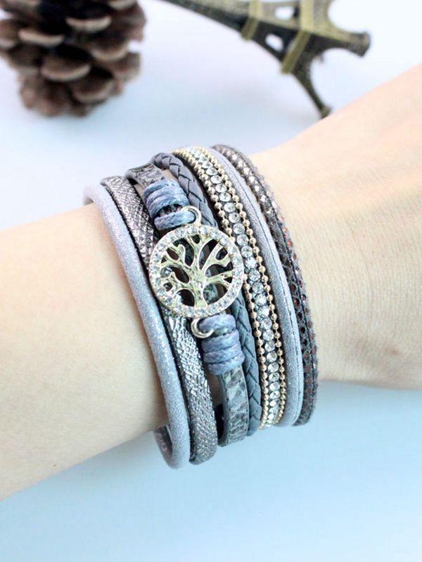 Life Tree Leather Rope Weaving Magnet Buckle Bracelet