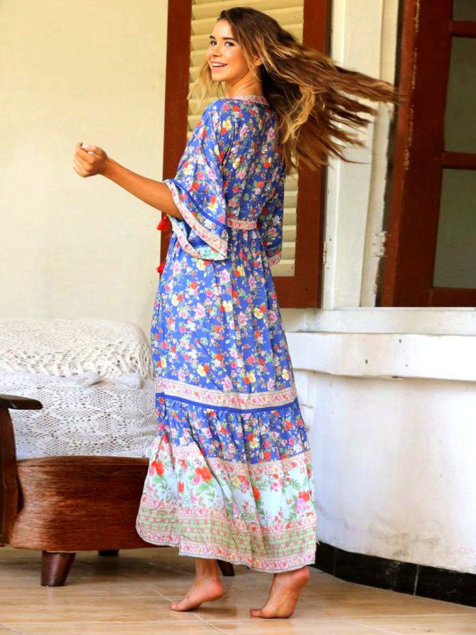 Bohemian Beach Holiday Style Pleated Print Dress