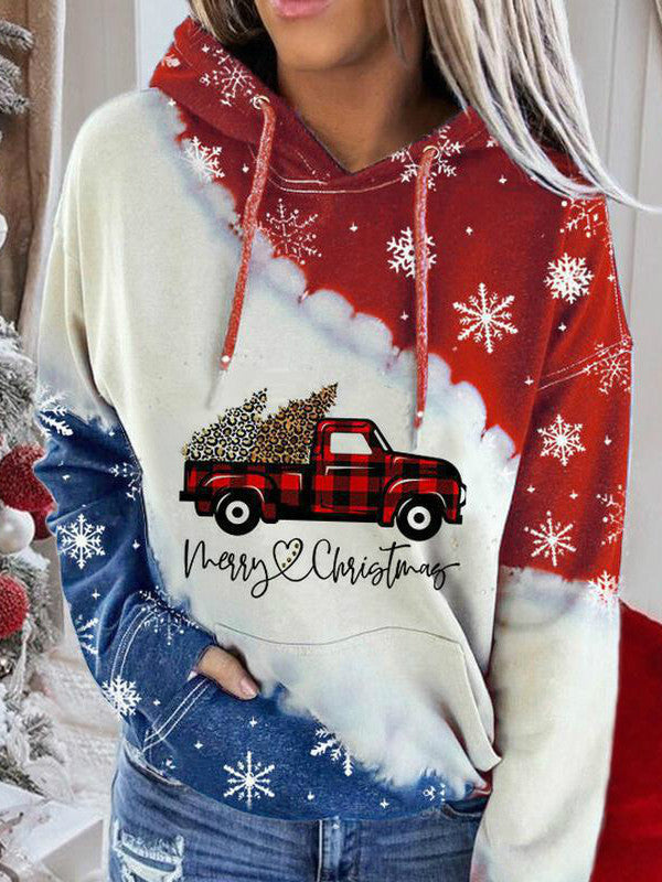 Women's Snowman Contrast Color Long Sleeve Tie-Dye Hoodie