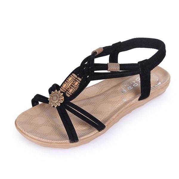 Flower Bead Knitting Clip Toe Slip On Flat Beach Outdoor Sandals