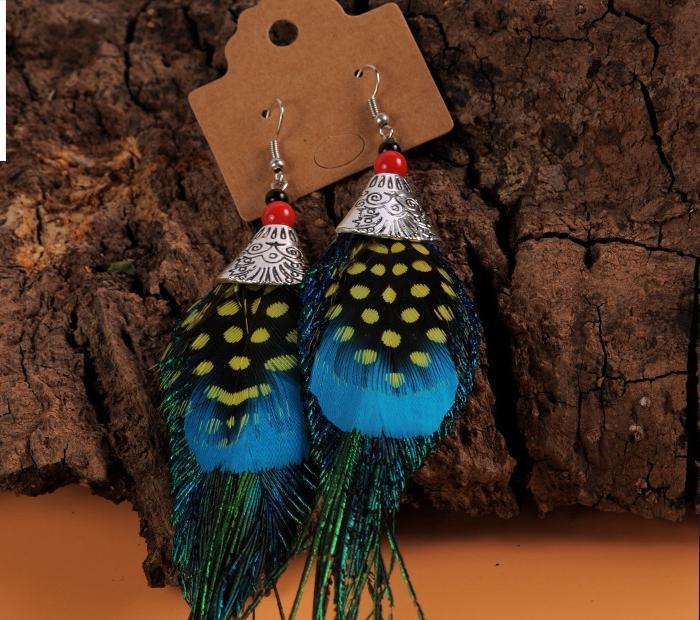 Peacock Feather Ethnic Long Earrings