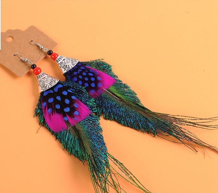 Peacock Feather Ethnic Long Earrings