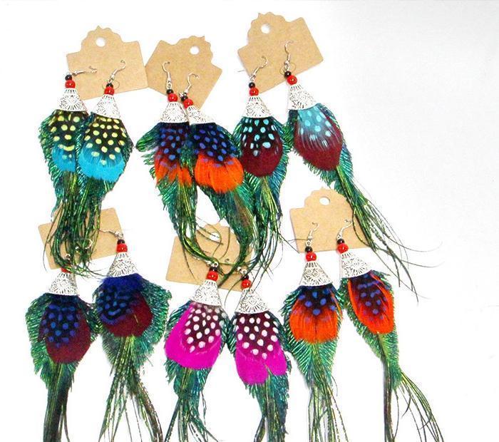 Peacock Feather Ethnic Long Earrings