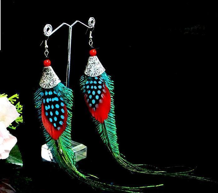 Peacock Feather Ethnic Long Earrings