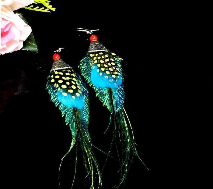 Peacock Feather Ethnic Long Earrings