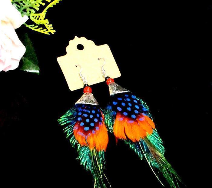 Peacock Feather Ethnic Long Earrings