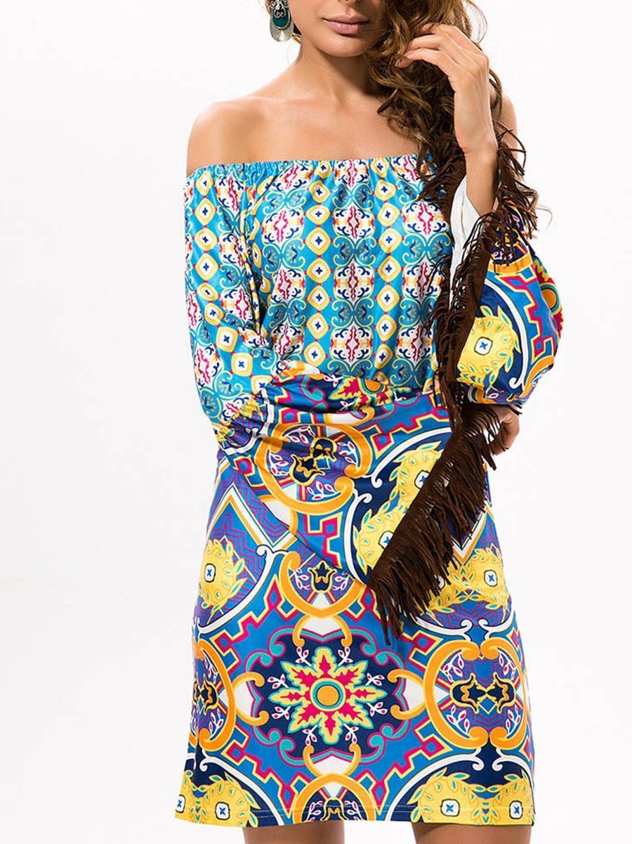 Beautiful Chiffon Bohemia Floral Off Shoulder with Tassels Bodycon Mini Dress