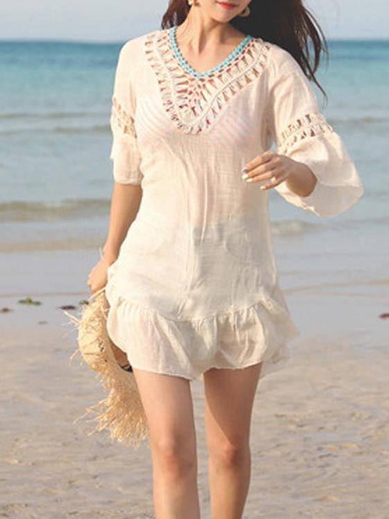 Bohemia Hollow Bikini Blouse Vacation Beach Mini Dress
