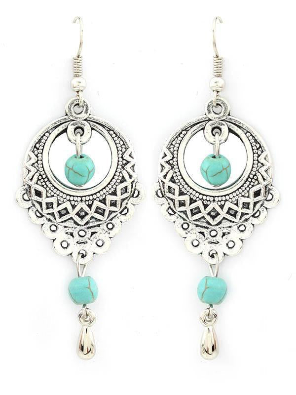 Vintage Ethnic Turquoise Hollow Carved Water Drops earrings