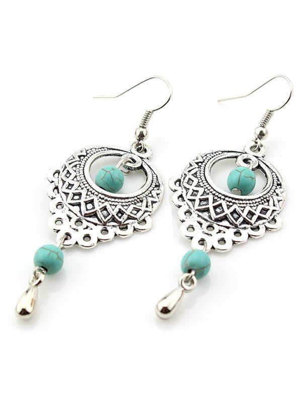 Vintage Ethnic Turquoise Hollow Carved Water Drops earrings