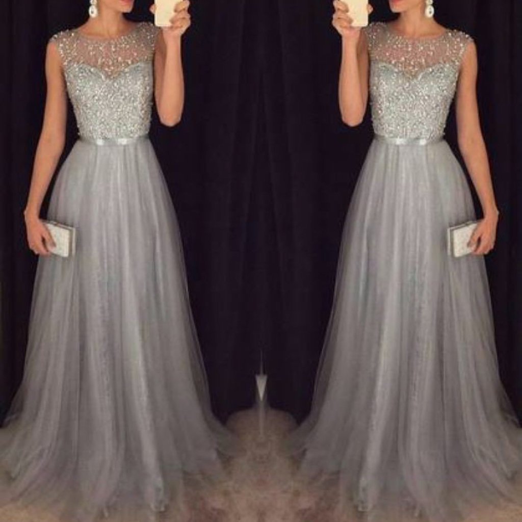 Chiffon Sleeveless Sequined Evening Wedding Dress