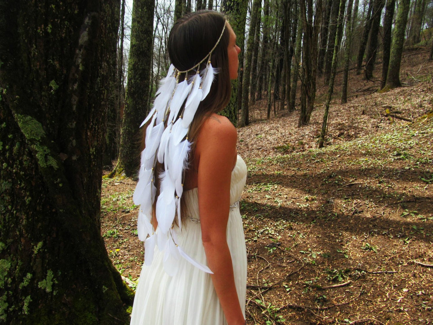 White Feather Bohemian Wedding Bride Headwear