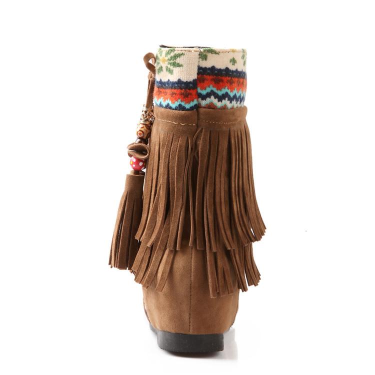 Winter Beads Tassels Plus Size Hidden Heel Boots