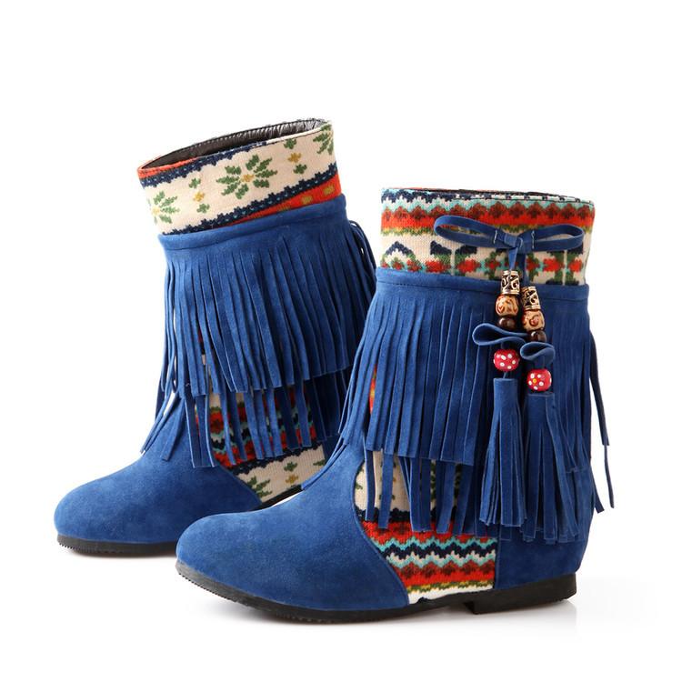 Winter Beads Tassels Plus Size Hidden Heel Boots