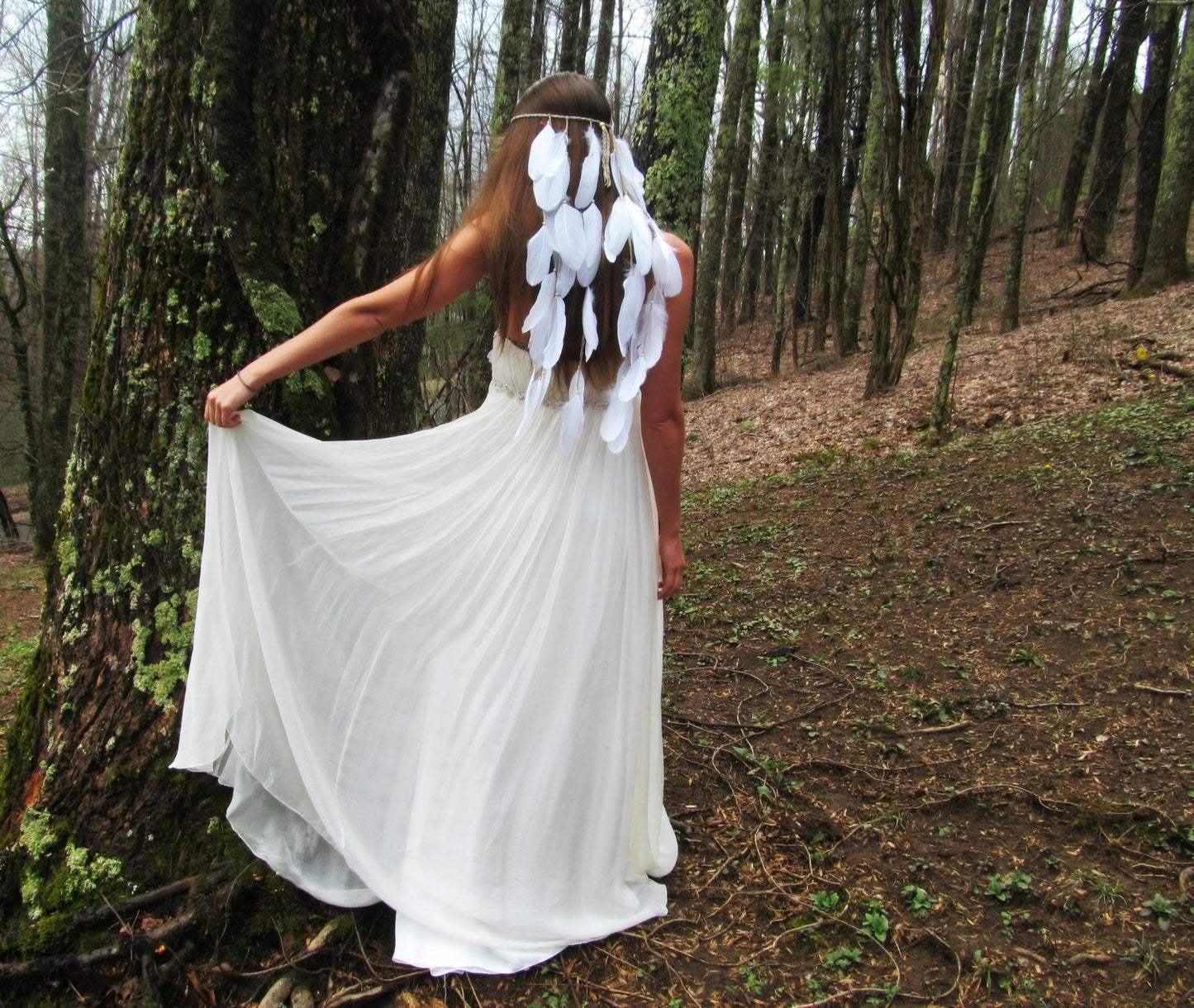 White Feather Bohemian Wedding Bride Headwear