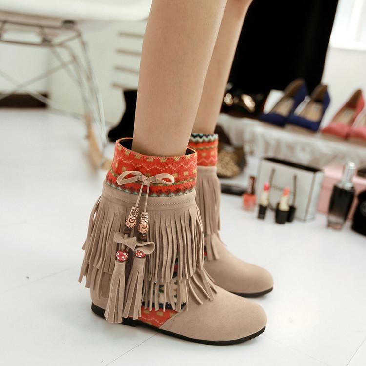 Winter Beads Tassels Plus Size Hidden Heel Boots