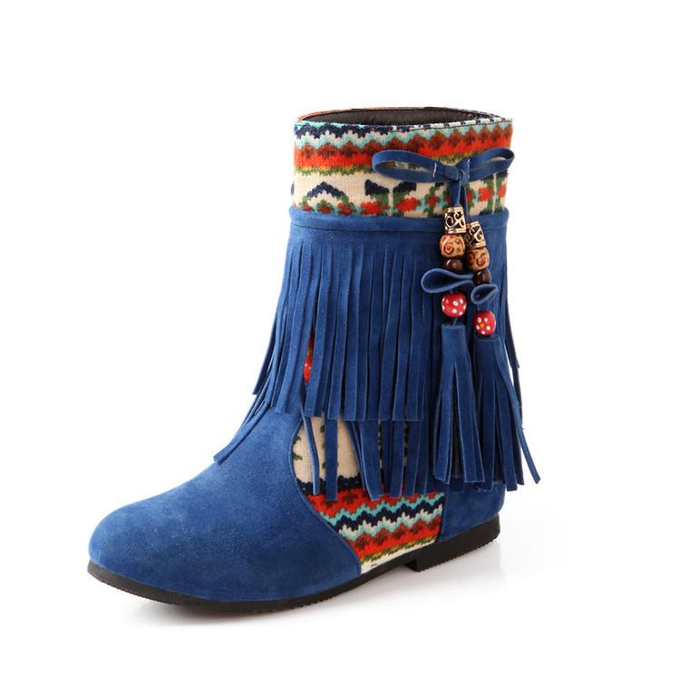 Winter Beads Tassels Plus Size Hidden Heel Boots