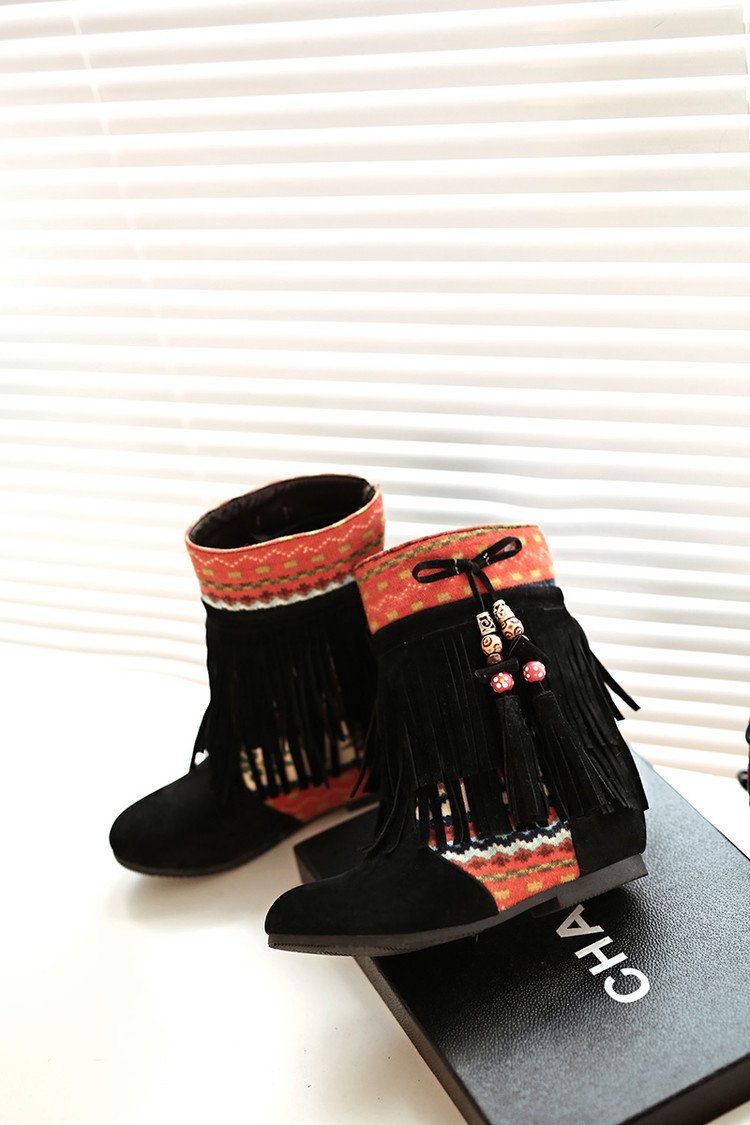 Winter Beads Tassels Plus Size Hidden Heel Boots