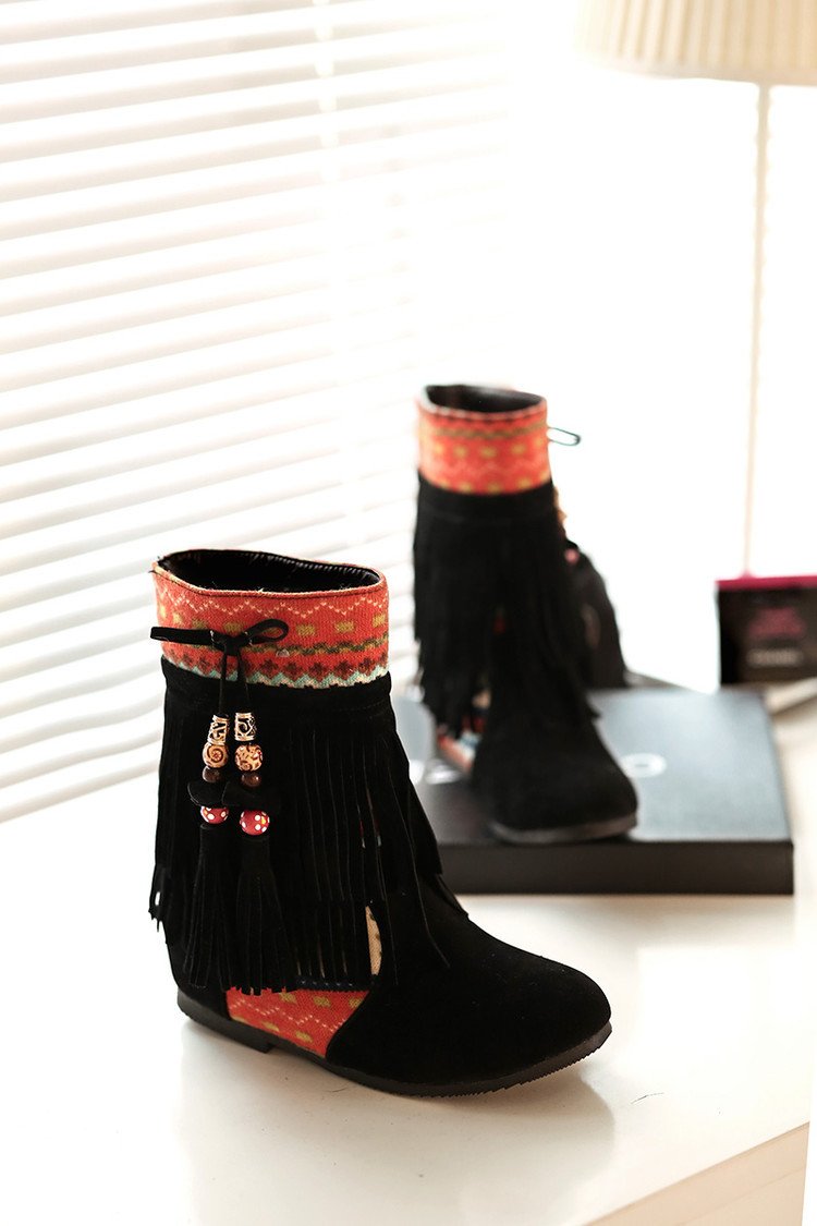 Winter Beads Tassels Plus Size Hidden Heel Boots