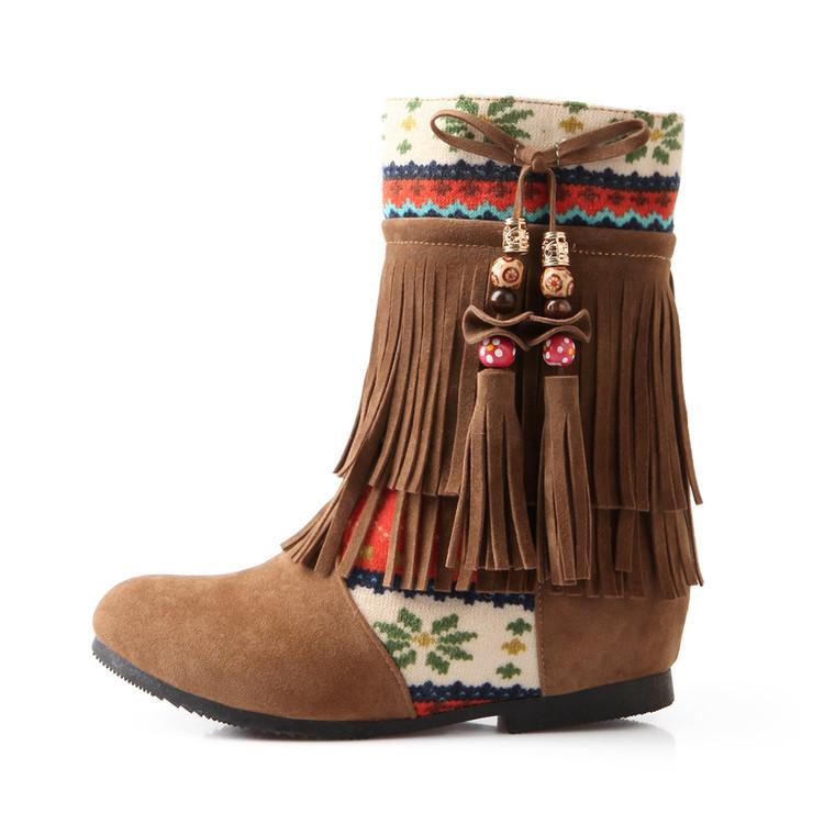 Winter Beads Tassels Plus Size Hidden Heel Boots