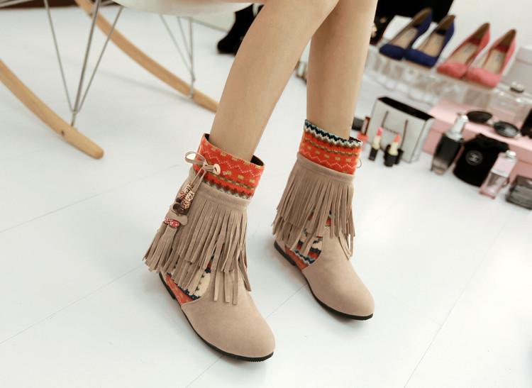 Winter Beads Tassels Plus Size Hidden Heel Boots