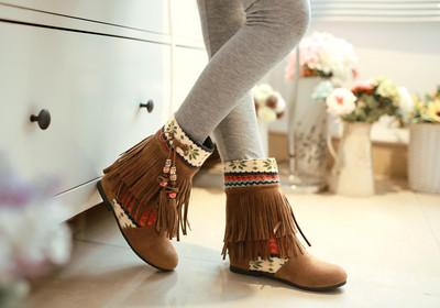 Winter Beads Tassels Plus Size Hidden Heel Boots