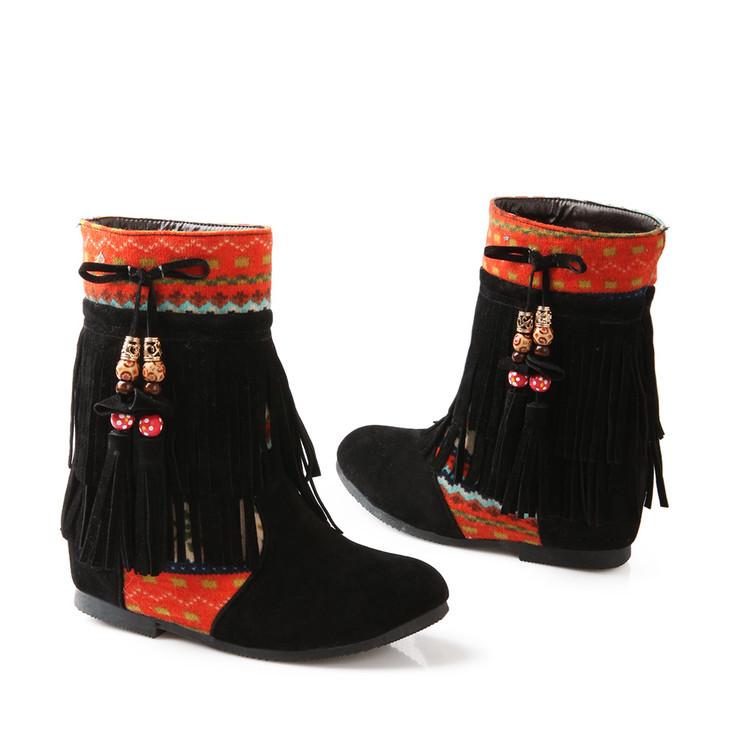 Winter Beads Tassels Plus Size Hidden Heel Boots