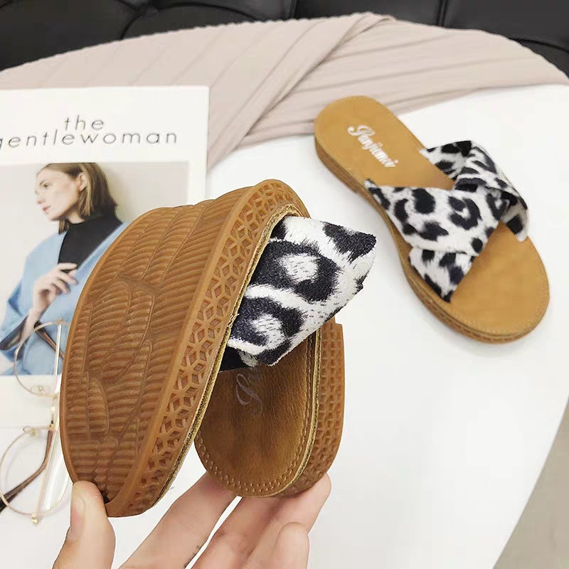 Women Summer Leopard Flat Slippers