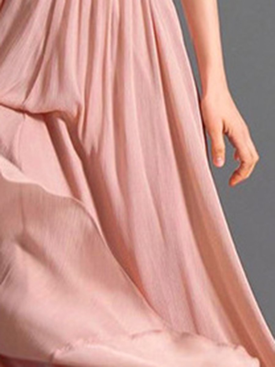 V-Neck Ruched Plain Evening Dress