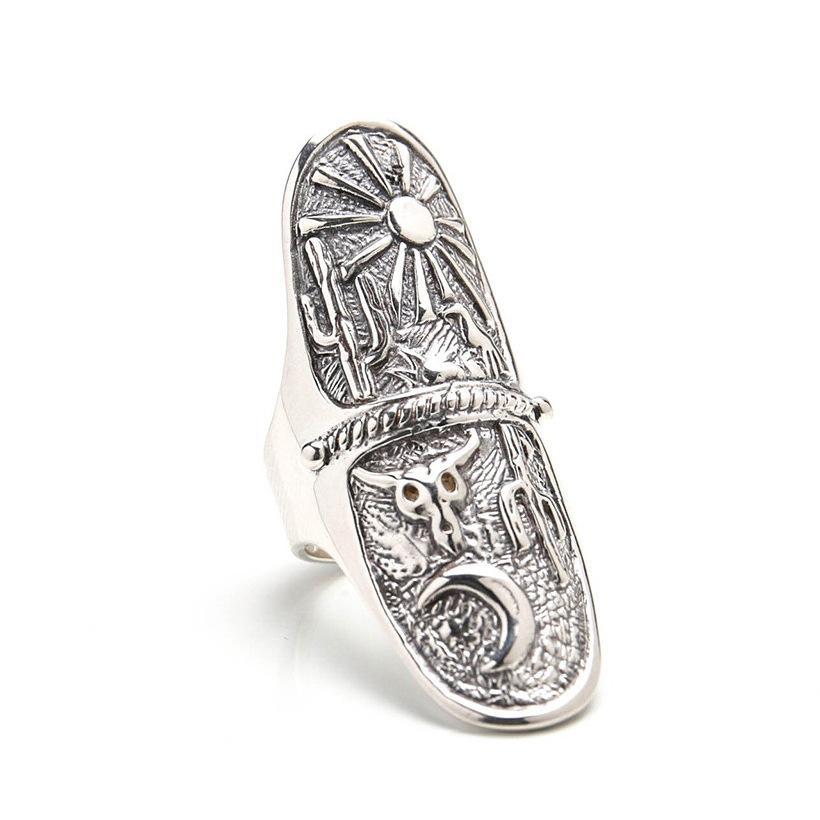 Gypsy Bohemian Wide Edition Retro Carved Truffle Cactus Sun Moon Geometry Ring