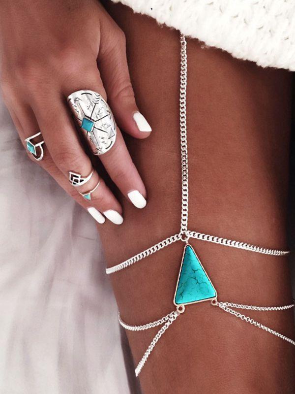 Wild Personality Geometric Turquoise Multi-Layer Leg Chain