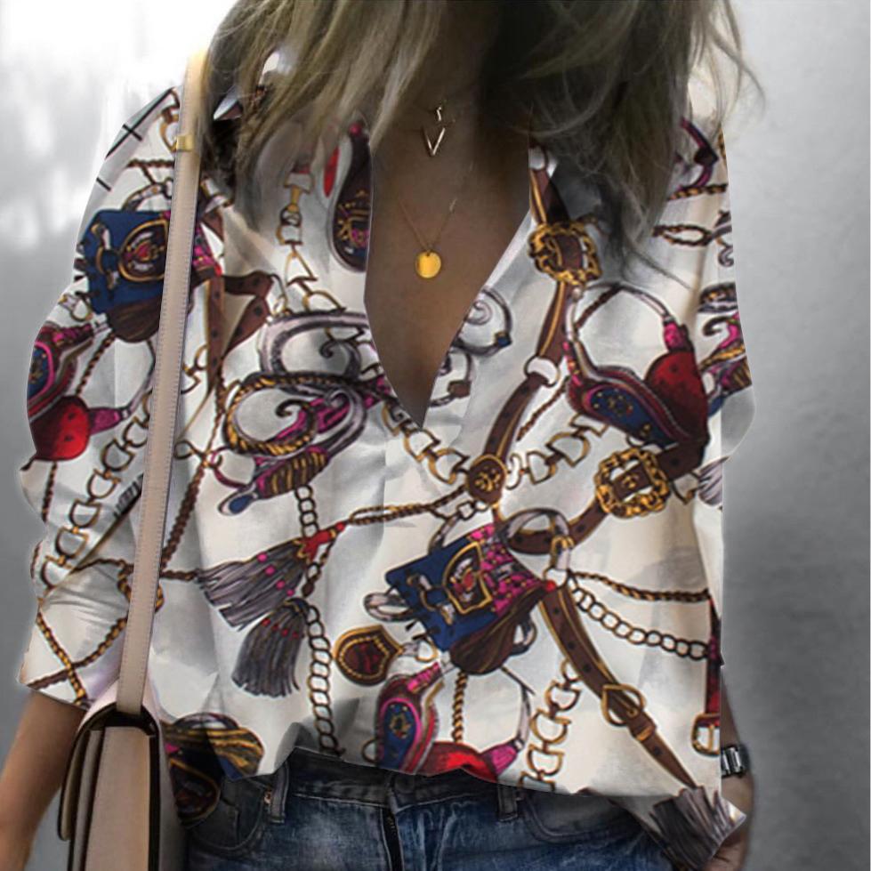 Casual Printed Colour Loose Long Sleeve Shirt