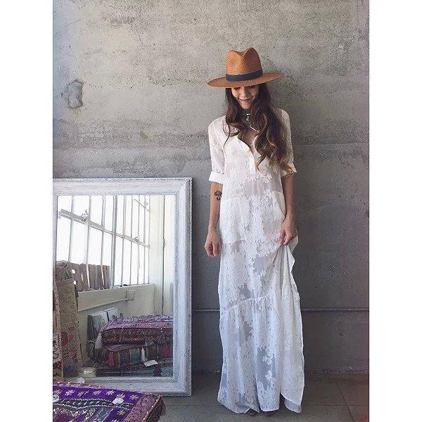 Embroidered White Long Sleeve Boho Dress