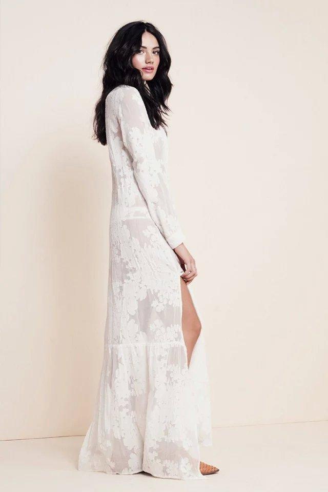 Embroidered White Long Sleeve Boho Dress