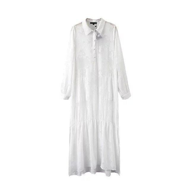 Embroidered White Long Sleeve Boho Dress