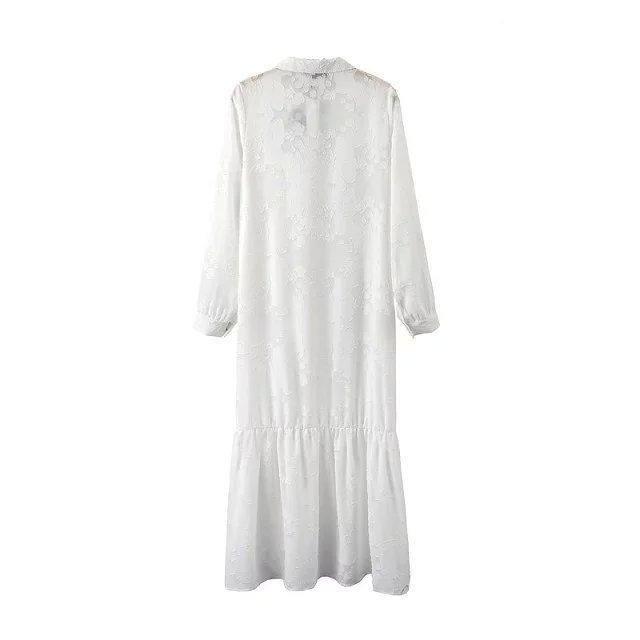 Embroidered White Long Sleeve Boho Dress