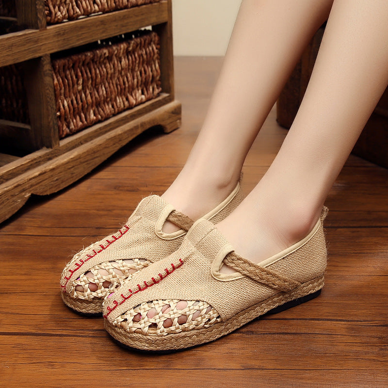 Linen shoes light and breathable linen shoes summer pure hand-woven hollow mesh shoes