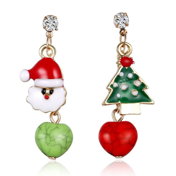 Festive Christmas Tree Santa Claus Stud Earrings