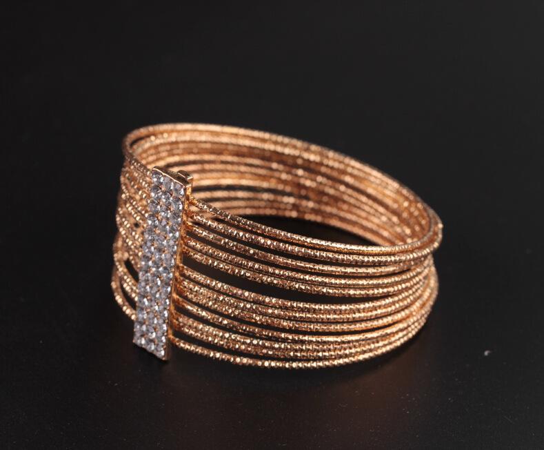 Fashion Multi-layer Wire Metal Exaggerated Circle Imitation Diamond Bracelet