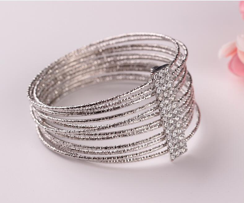 Fashion Multi-layer Wire Metal Exaggerated Circle Imitation Diamond Bracelet