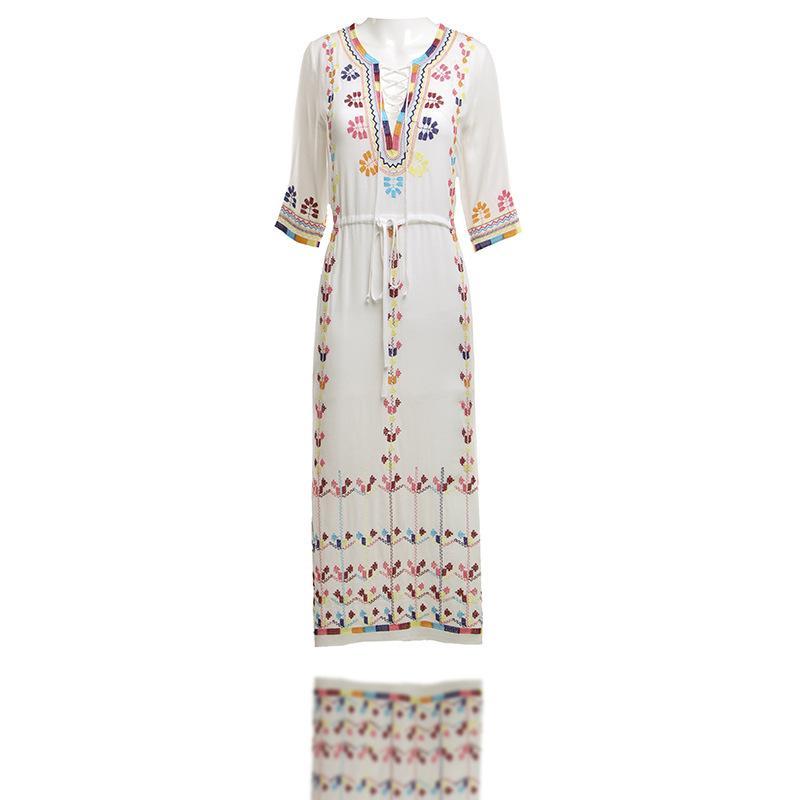 2018 Embroidered Half Sleeve Bohemia Beach Dress