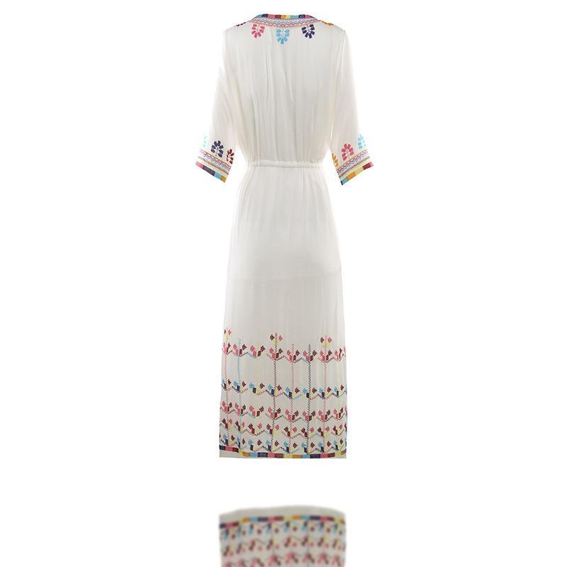 2018 Embroidered Half Sleeve Bohemia Beach Dress