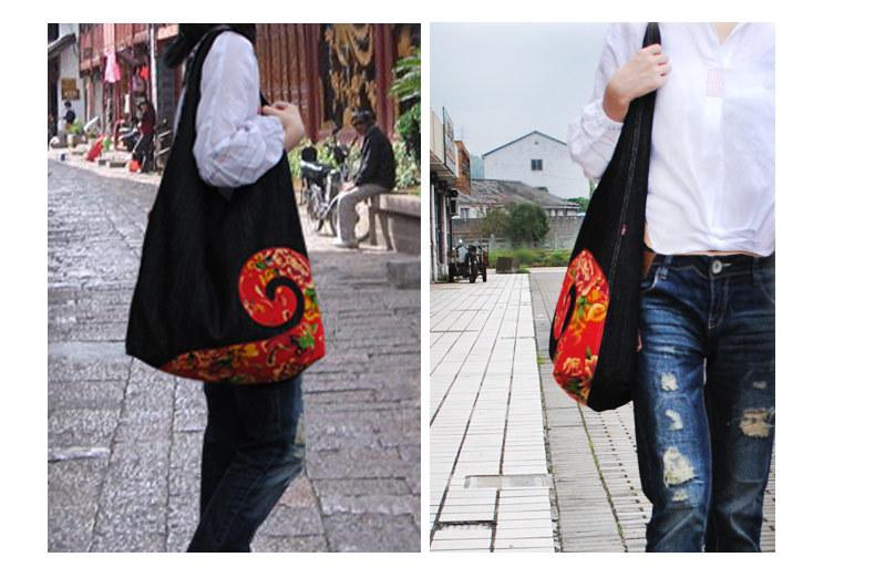 Vintage ethnic style denim bag