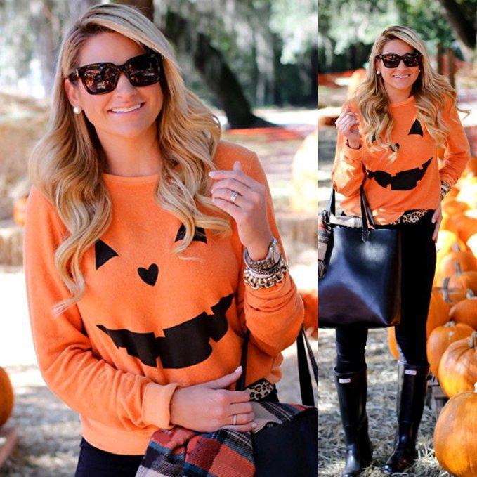 Women Fashion Hot Halloween Party Pumpkin Sweatshirt Tops