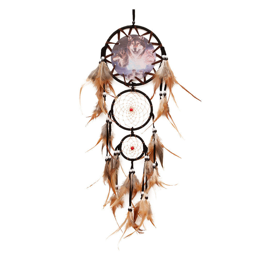 Boho Wolf Print Dream Catcher Wall Hanging Home Decor