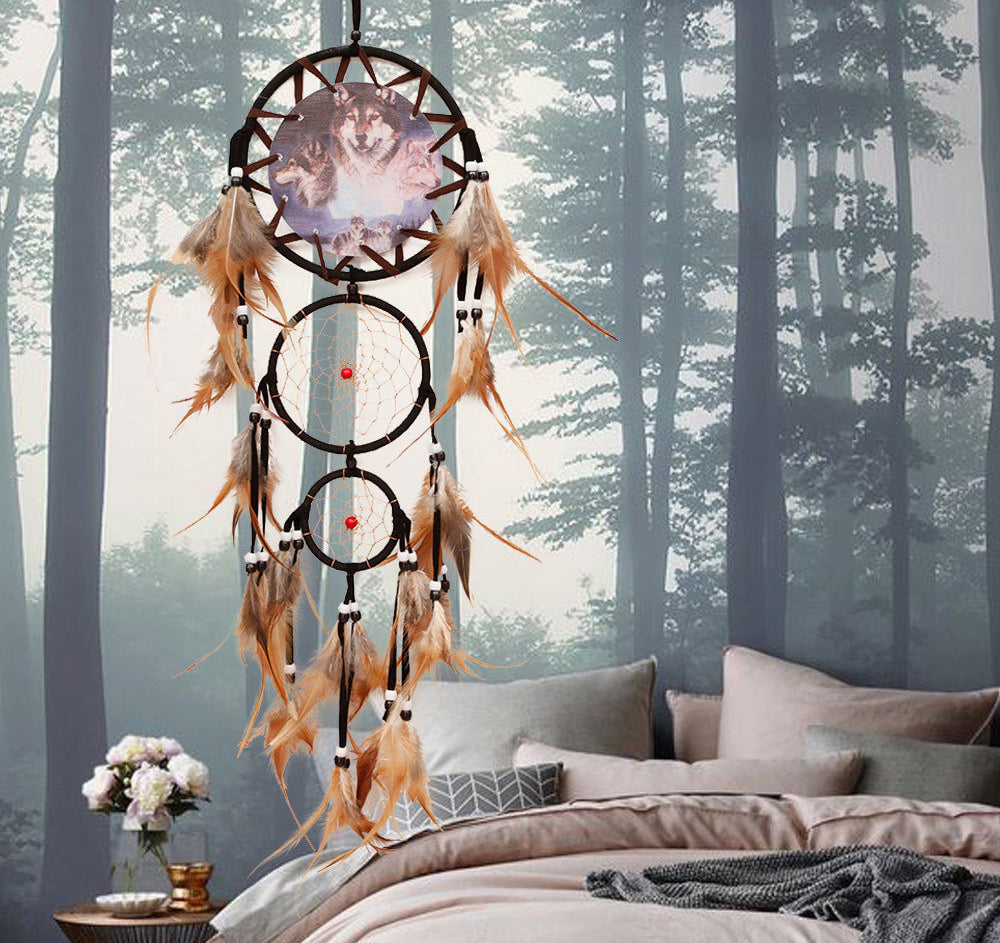 Boho Wolf Print Dream Catcher Wall Hanging Home Decor